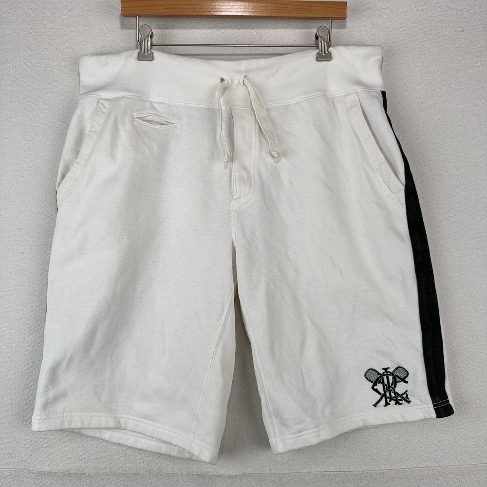 Vtg Polo Ralph Men's L  38x12 Lauren Tennis Crest Heavyweight Sweat Shorts White